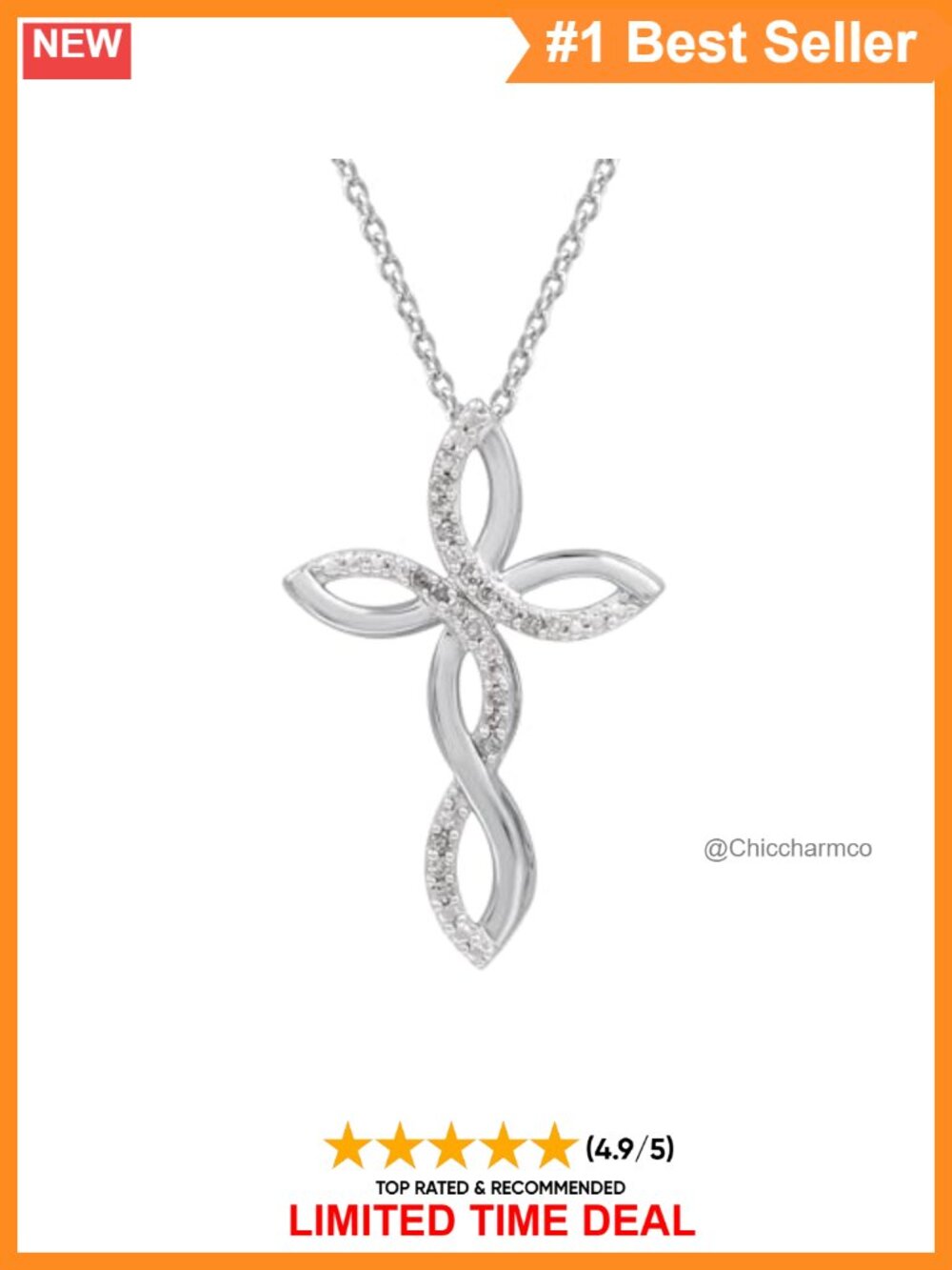 925 Sterling Silver Necklace with Natural Diamond Infinity Twist Cross Pendant,